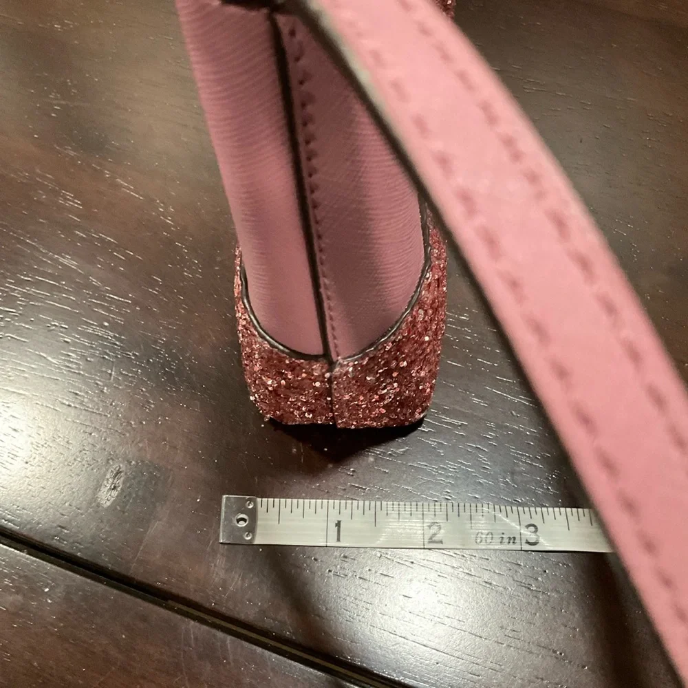 KATE SPADE NY RAMEY GRETA SAFFIANO LEATHER‎ GLITTER SMALL PINK PEONY CROSSBODY